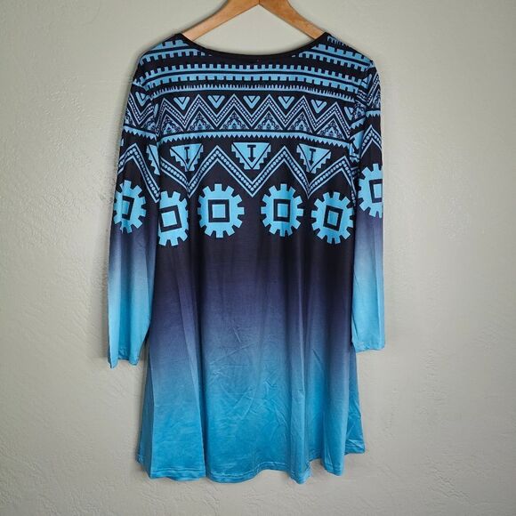 Rose Gal Mandala Aztec Ombre Print Tunic Mini Dress - Picture 3 of 8